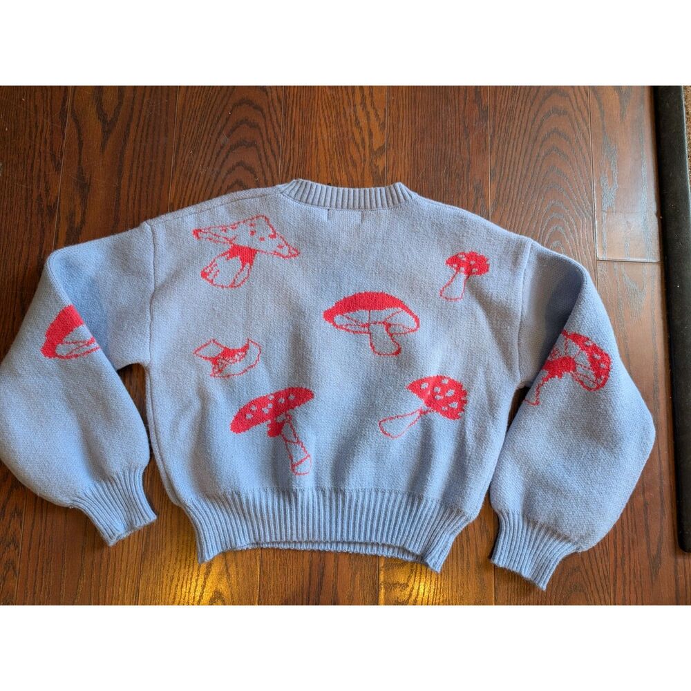 CIDER Blue Mushroom Sweater Novelty Cute M Whimsy